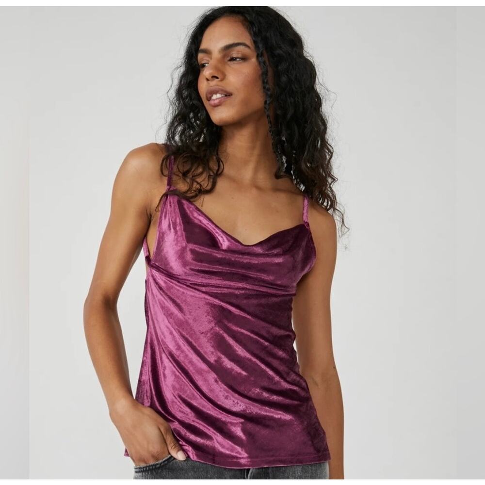 NWT Free People All Night Velvet Tunic Camisole Top Fig Jam‎ Sz S